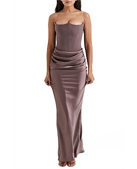 David Jones House of CB Persephone Corset Maxi Dress in Grey, Size XS | David Jones (Australia & New Zealand)