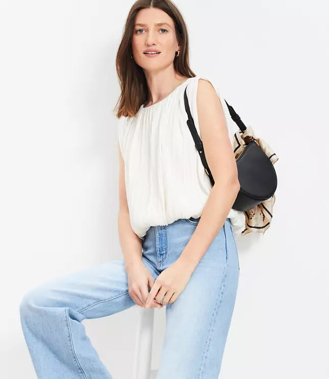 Side Tie Pleated Bubble Top | LOFT