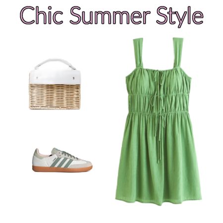 Abercrombie Tie Front Mini Dress is on sale. It comes in petite, regular, and tall sizing. This jade green dress goes perfect with the white wicker handbag, and Adidas Samba OG Shoes. 
Summer outfit. Summer dress. 


#LTKStyleTip #LTKSaleAlert #LTKFindsUnder100