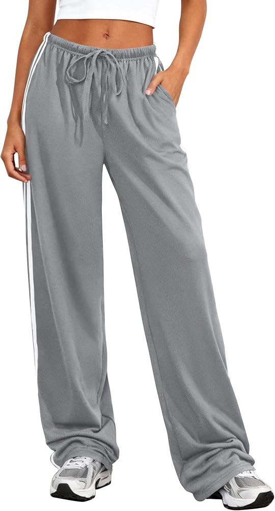 PRETTYGARDEN Womens Wide Leg Sweatpants Striped Drawstring Waist Casual Athletic Track Sports Pan... | Amazon (US)