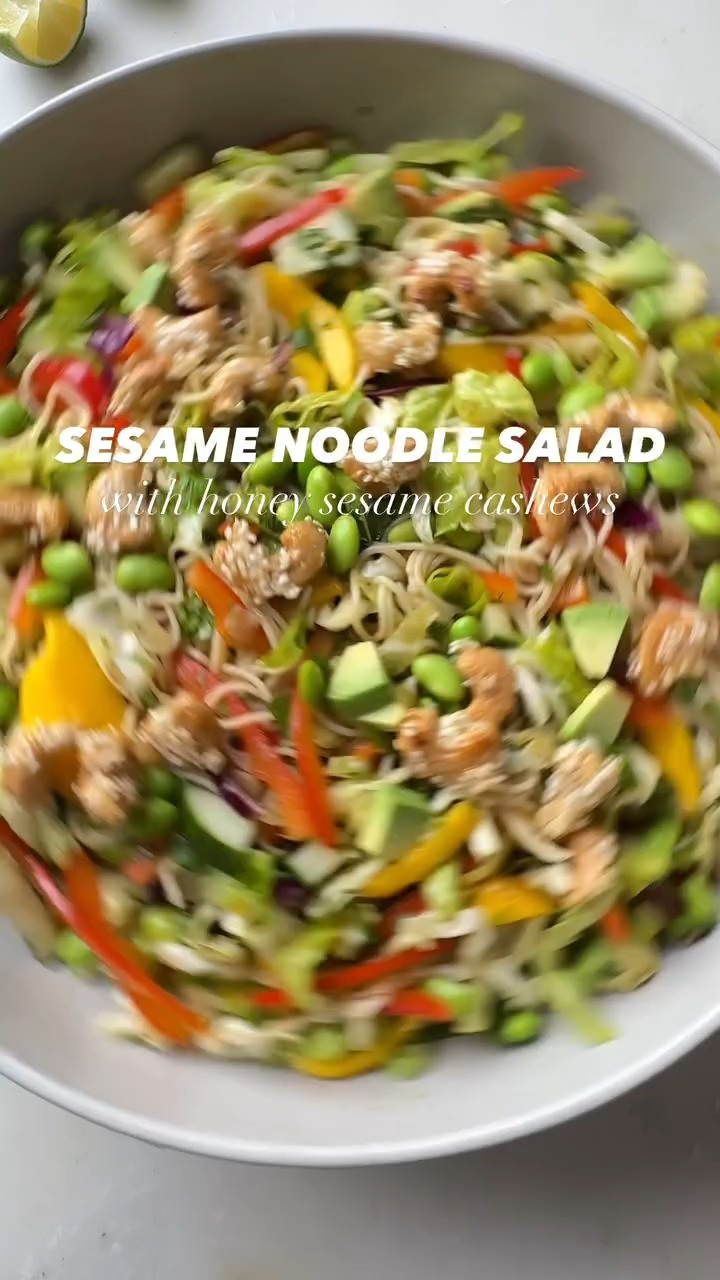 A fresh and flavorful noodle salad made with crisp veggies, mango, avocado, and crunchy honey sesame cashews, all tossed in a savory sesame ginger dressing. Full recipe here:https://www.twopeasandtheirpod.com/sesame-noodle-salad/ 

 #LTKHome #LTKFindsUnder50
