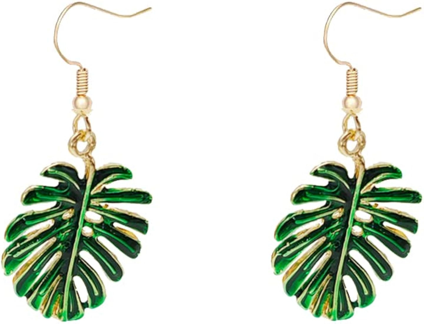 Jeni-Sely Green Enamel Fresh Monstera Leaf Earrings Tropical Palm Tree Dangle Earrings | Amazon (US)