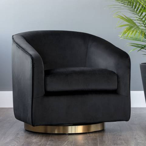 Hazel Black Sky and Antique Brass Swivel Armchair | Lamps Plus