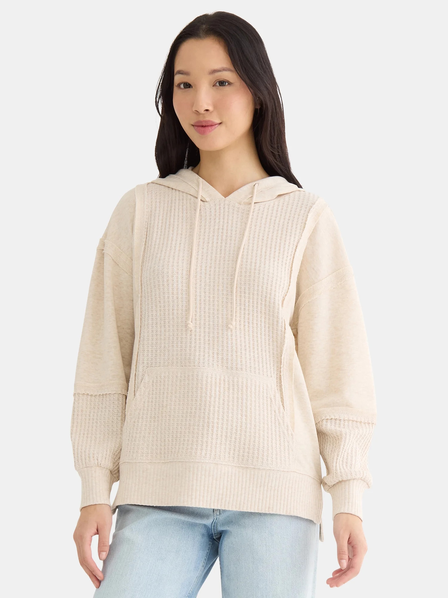 Time and Tru Women's Mixed Media Waffle Hoodie, Sizes XS-XXXL | Walmart (US)