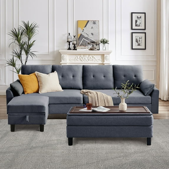 Soscana Sectional Sofa with 2 Storage Ottoman,4 Seat L Shaped Couch with Coffee Table Ottoman,Mod... | Walmart (US)