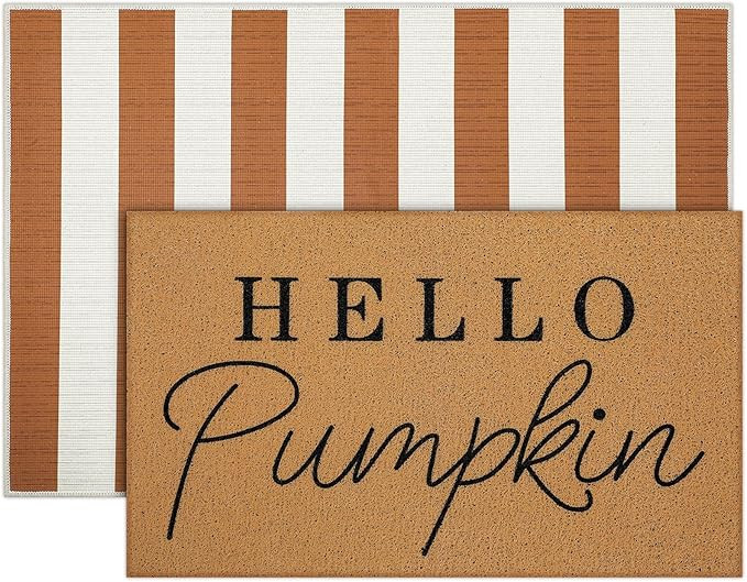 2 Pcs Fall Doormat Hello Pumpkin Non Slip Outdoor Mat Halloween Christmas Floor Mats Welcome Ghos... | Amazon (US)