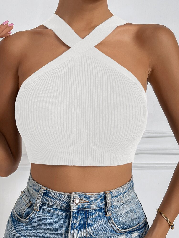 Criss-cross Crop Halter Top | SHEIN