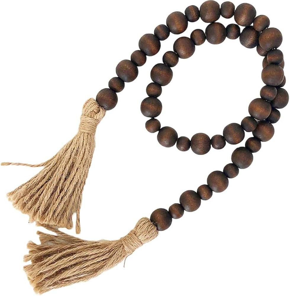 Wood Bead Garland - Wooden Boho Bead Garland with Tassels - Boho Beads Home Decor for Shelf, Tabl... | Amazon (US)
