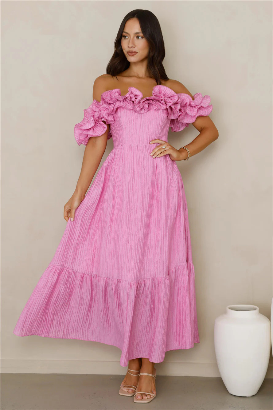 Magnetic Energy Off Shoulder Maxi Dress Pink | Hello Molly (US)