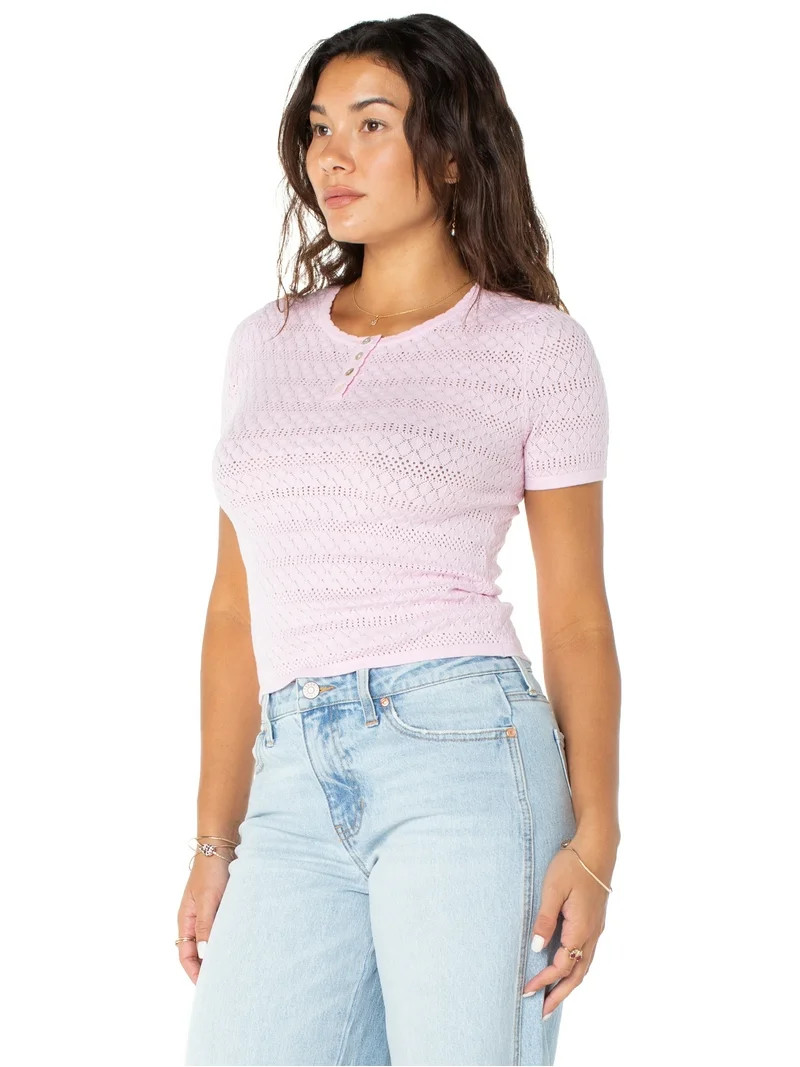 Celebrity Pink Women's Short Sleeve Pointelle Henley, Sizes XS-XXXL | Walmart (US)