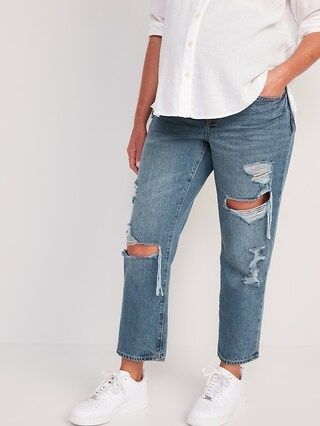 Maternity Full Panel Slouchy Straight Ripped Cropped Jeans | Old Navy (US)