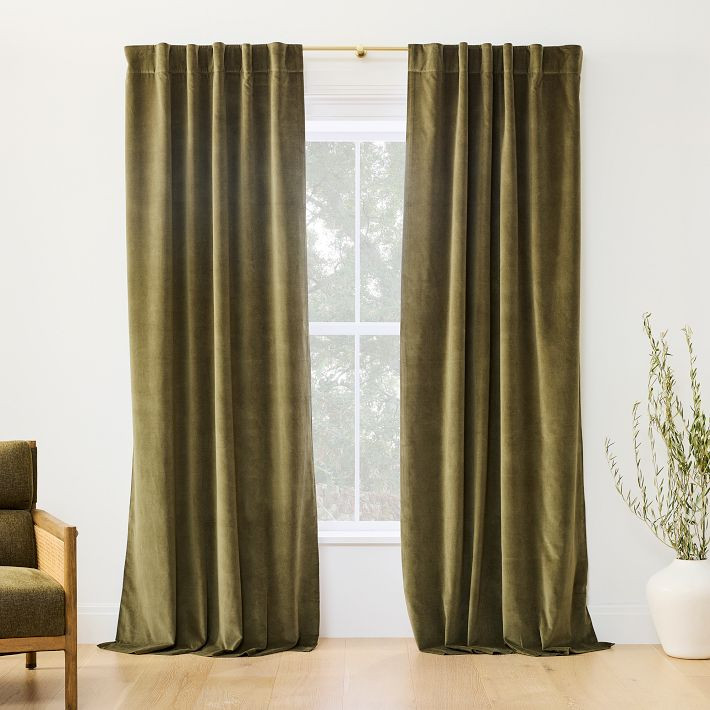 Cotton Velvet Curtain - Dark Olive | West Elm (US)