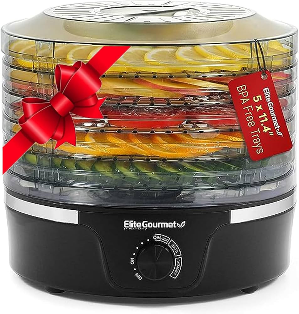 Elite Gourmet EFD319 Food Dehydrator, 5 BPA-Free 11.4" Trays Adjustable Temperature Controls, Jer... | Amazon (US)