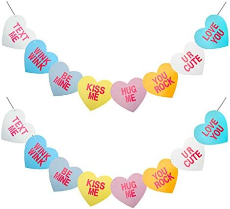 [Pack of 2]Valentines Day Conversation Hearts Banner - NO DIY - Valentines Day Banner Decor - Eig... | Amazon (CA)