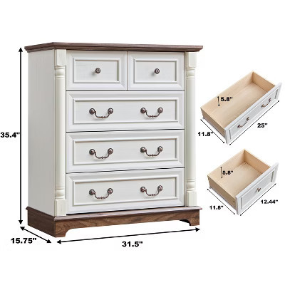 DOMETOUR Farmhouse Style 5 Drawer Rustic Wooden Dresser Chest, Storage Organizer for Bedroom/Living Room, Sturdy and Durable | Target