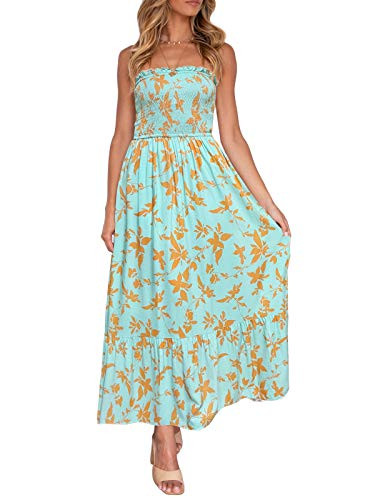 ZESICA Women's 2024 Summer Bohemian Floral Printed Strapless Beach Party Long Maxi Dress | Amazon (US)