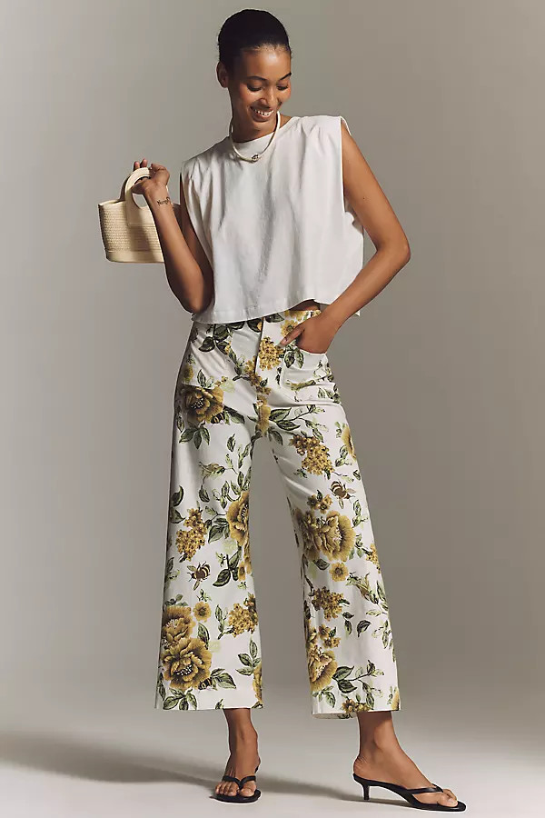 Colette Printed Linen Blend Crop Wide-Leg Pants by Maeve | Anthropologie (US)