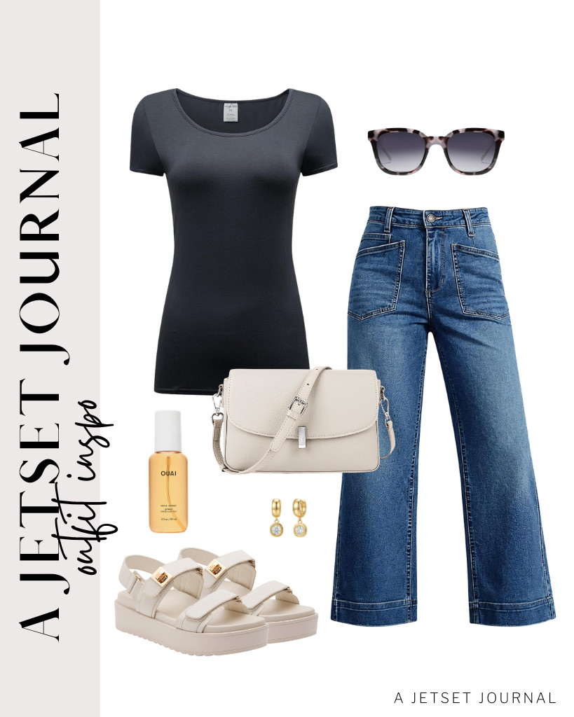 For our final fit, pair a dark gray short-sleeve t-shirt with wide-leg jeans. These stylish sandals and leather crossbody bag go well with this outfit, too. To complete the look, wear your SOJOS polarized sunnies and style your hair with OUAI Wave Spray.


#LTKSeasonal #LTKSaleAlert #LTKTravel
 

 