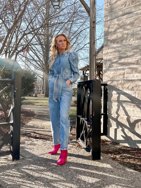 Denim & Rhinestones 💙💗 Cannot go wrong with these boots! Every time I wear them I get compliments!
Outfit Details..
Puff Sleeve Denim Jumpsuit @express
Billini Pink Disco Rodeo Rhinstone Boots @freepeople
Follow for more outfit and style Inspo!
jumpsuit, denim jumpsuit, rhinestones, boots, cowboy boots, cowgirl boots, cowgirl style, fashion, fashion style,, fashion lover, outfit, outfit inspiration, outfit idea, datenightoutfit, ootd, ootd fashion, wiw, fashionover40, fashionover30

#LTKstyletip #LTKSeasonal #LTKFind