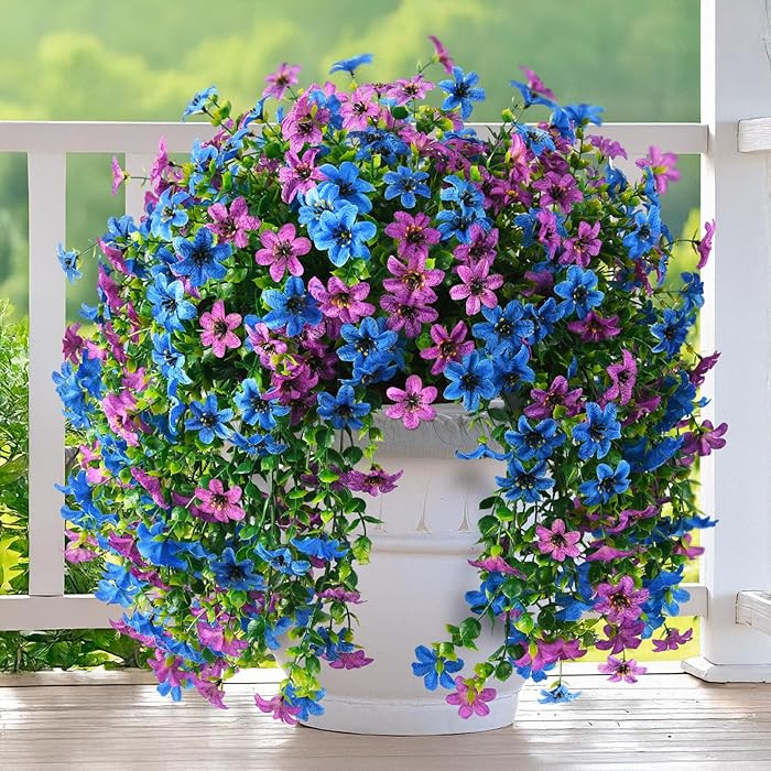 Artificial Fake Hanging Flowers Plants for Outdoor Spring Decoration, 2 PCS Faux Silk Daisy Flowe... | Amazon (US)