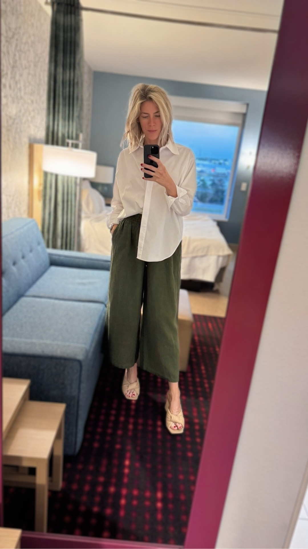 
Work Outfit Idea for Women Over 40 Who Hate Tight Clothes

This is my go-to elevated casual work outfit for days when structured pants, clingy fabrics, or waistbands feel like a personal attack. An oversized white button-down paired with flowy wide-leg pants creates a polished, professional look that still feels breathable and comfortable.

Perfect for business casual offices, creative work environments, or anyone who wants to look chic without sacrificing comfort. Think Annie Hall vibes, modernized for real life and real bodies.

Shop this comfortable, work-appropriate outfit (Anthropologie + Nordstrom) via my LTK. 
Pants - Somerset by Anthro size small 
Top - Good American from Nordstrom size XXS SOLD OUT but linked my other go to top from Anthro - the Bennett Buttondown in White. TTS  

#LTKOver40 #LTKWorkwear #LTKTall