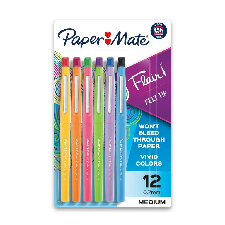 Paper Mate Flair Felt Tip Pens, Medium Point (0.7mm), Assorted Colors, 12 Count - Walmart.com | Walmart (US)