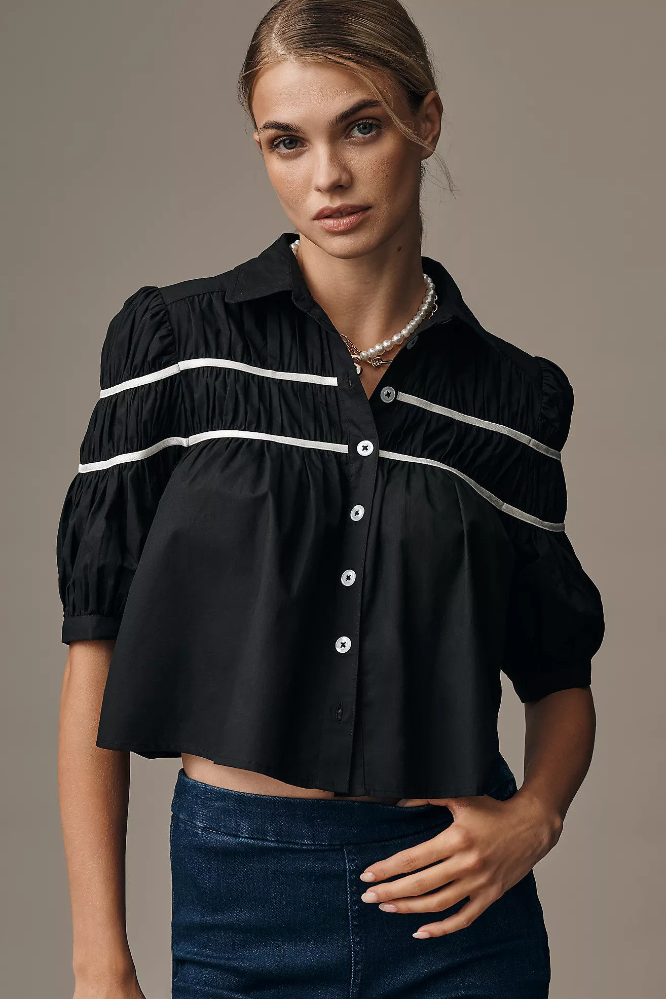 The Leandra Shirred Yoke Blouse by Maeve | Anthropologie (US)