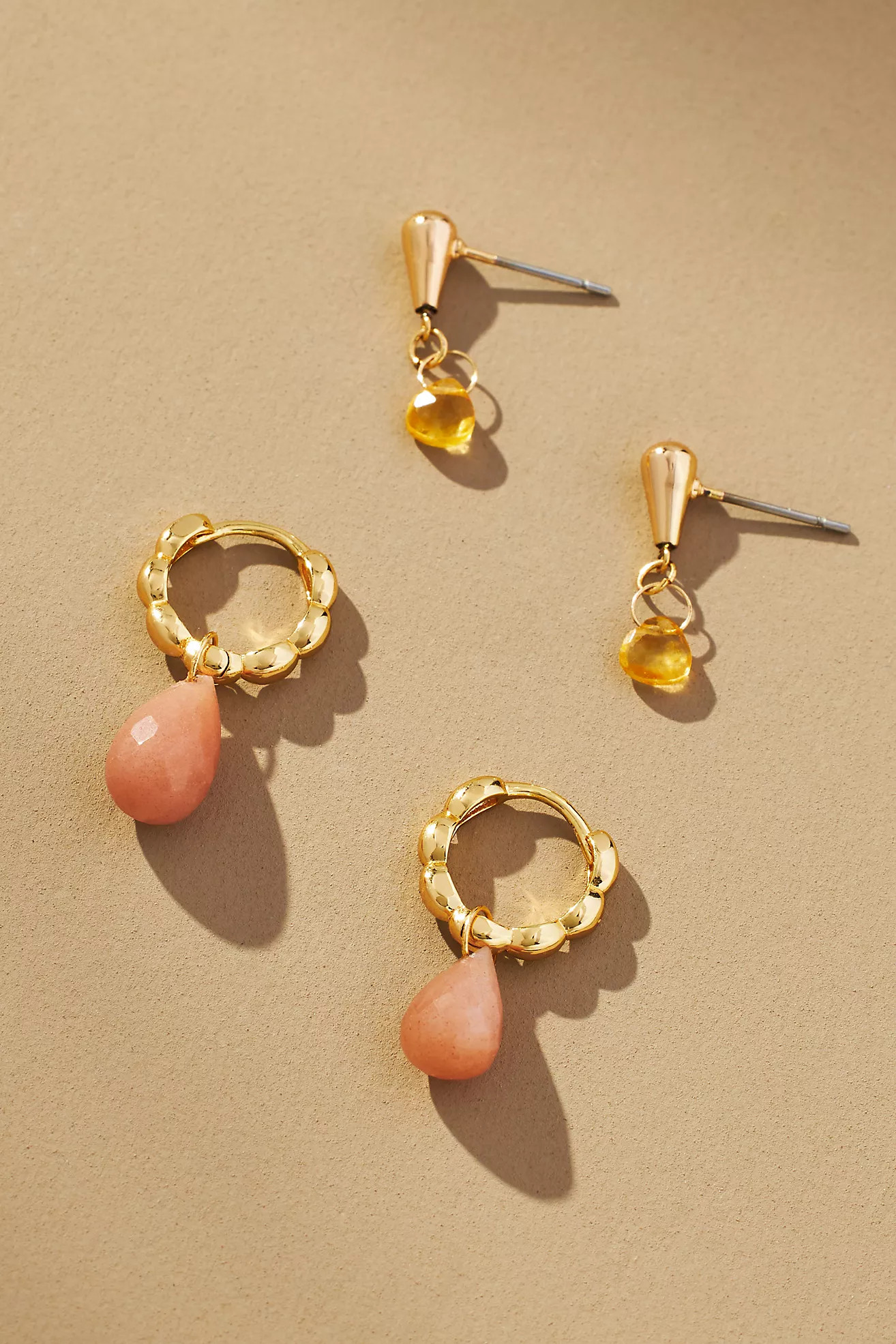 Stone Drop Huggie Hoop Earrings, Set of 2 | Anthropologie (US)