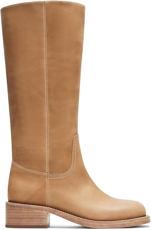 femflame Botas altas hasta la rodilla negras para mujer, tacón grueso, punta redonda, botas de e... | Amazon (US)