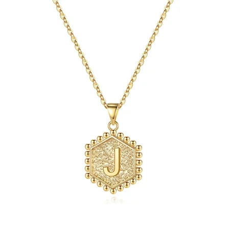 M MOOHAM Gold Hexagon Initial Necklaces for Women, 14K Gold Plated Dainty Letter Charm Necklaces Per | Walmart (US)