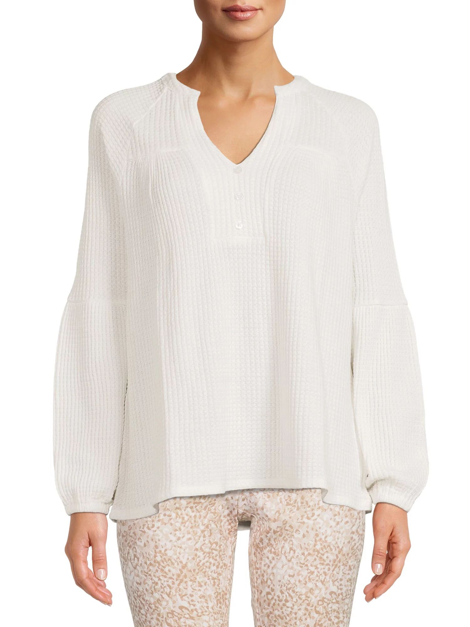 Time and Tru Women's Waffle Peasant Top | Walmart (US)