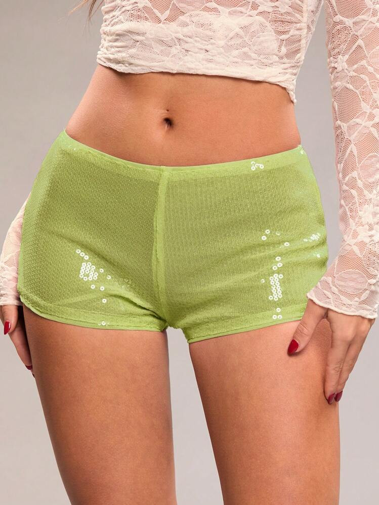 SHEIN BAE Women's Solid Color Sequin Glamorous Fitted Shorts | SHEIN