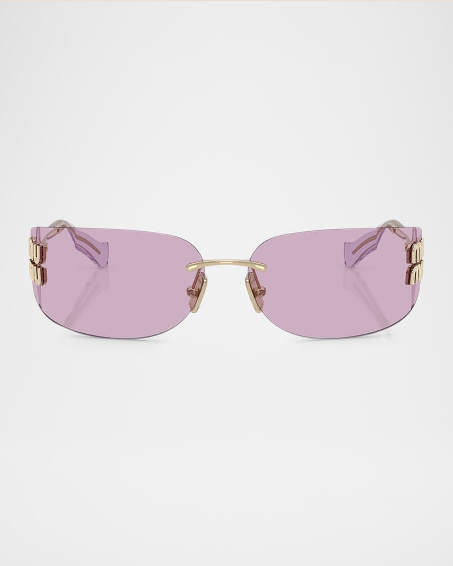 Rimless Logo Metal Rectangle Sunglasses | Neiman Marcus