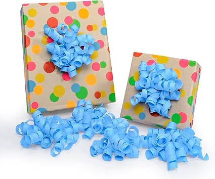 LaRibbons Blue Curly Bows for Gift Wrapping Self Adhesive Birthday Wrapping Bows for Presents, Gr... | Amazon (US)