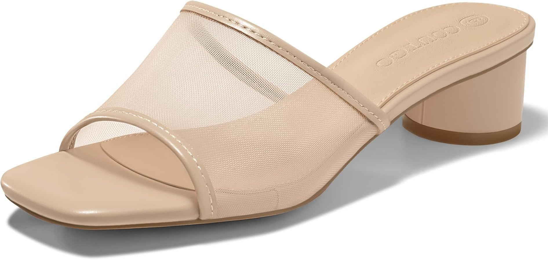 Coutgo Womens Slide Sandals Mesh Chunky Heels Mules Square Open Toe Slip On Summer Dress Shoes | Amazon (US)