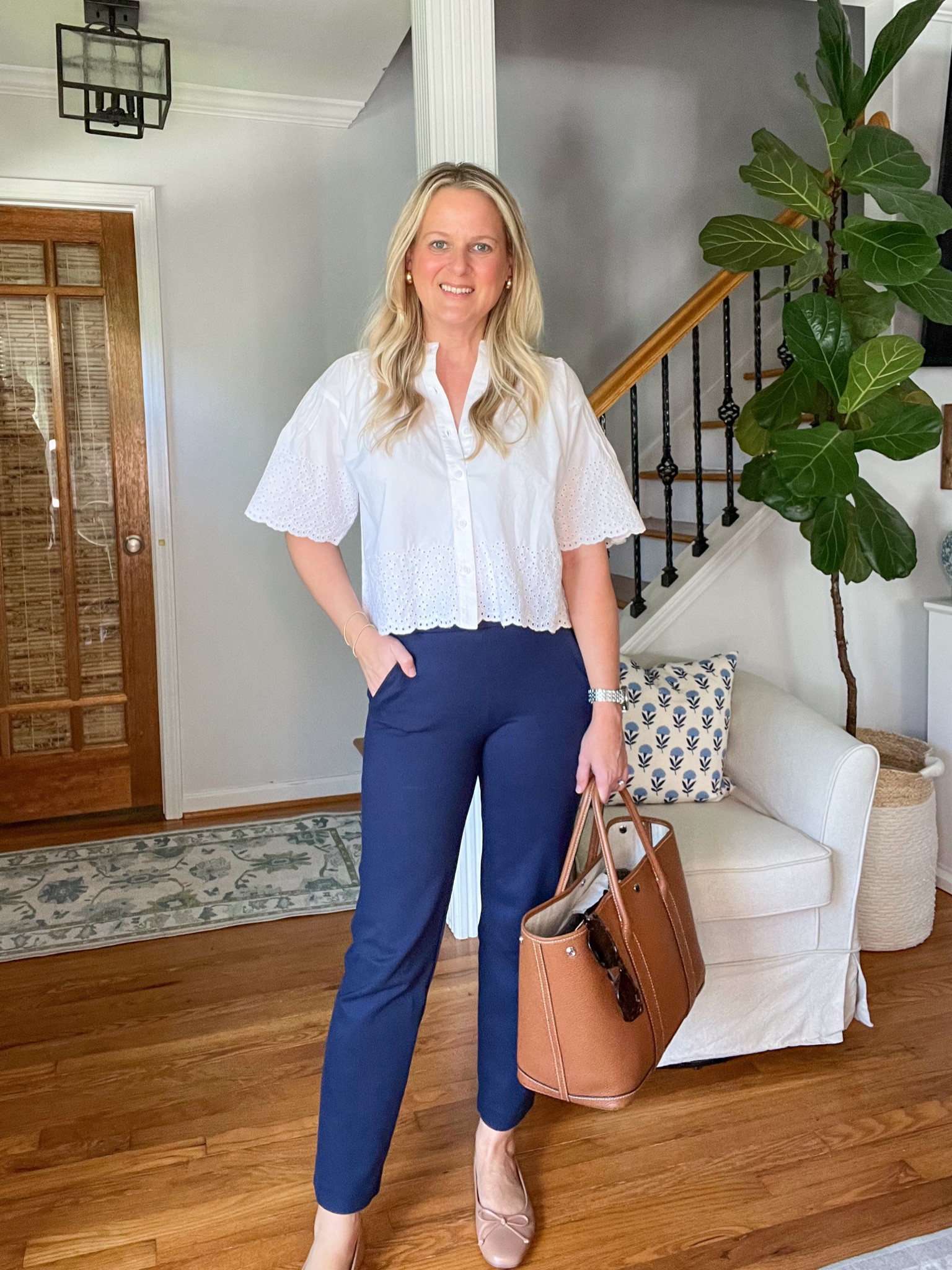 Easy fall outfit foe the office! Love this eyelet top from JCrew! I seized down to an XS and fit is perfect. 

Work outfits, work tops, work tote, fall outfits, white blouse, work blouse

#LTKStyleTip #LTKOver40 #LTKWorkwear