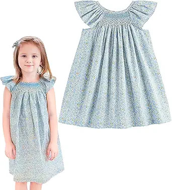 Simplee kids Baby Girls Casual Dress Toddler Smocking Dress Floral Print Sundress for Spring Summ... | Amazon (US)