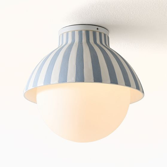 Striped Ceramic Flush Mount, White/ Blue, 12in | West Elm (US)