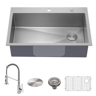 KRAUS Loften All in-One 33 in. Drop In/Undermount Single Bowl 18 Gauge Stainless Steel Kitchen Si... | The Home Depot