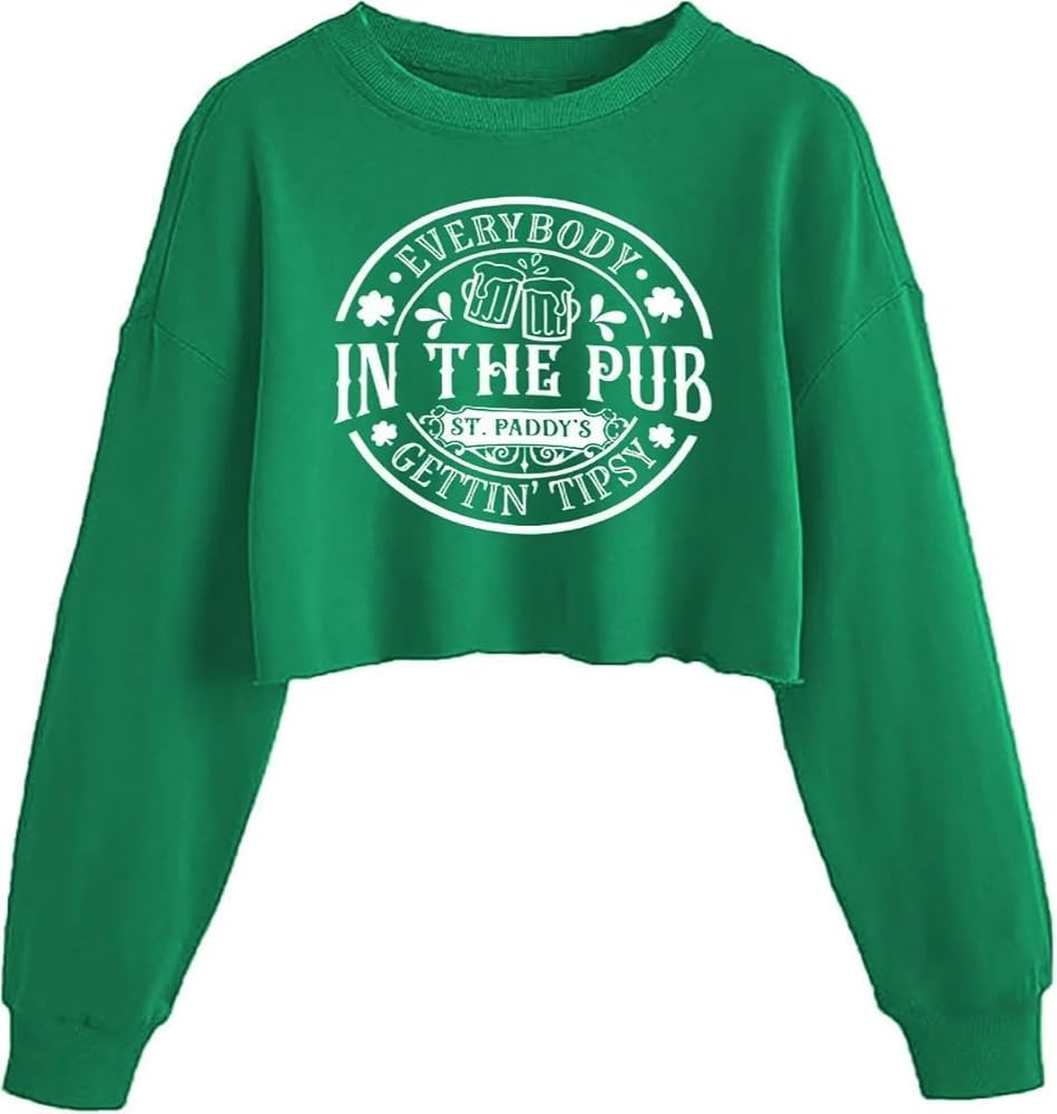 Womens St. Patrick's Day Crop Sweatshirts Funny Lucky Irish Shamrock Lantern Long Sleeve Spring P... | Amazon (US)