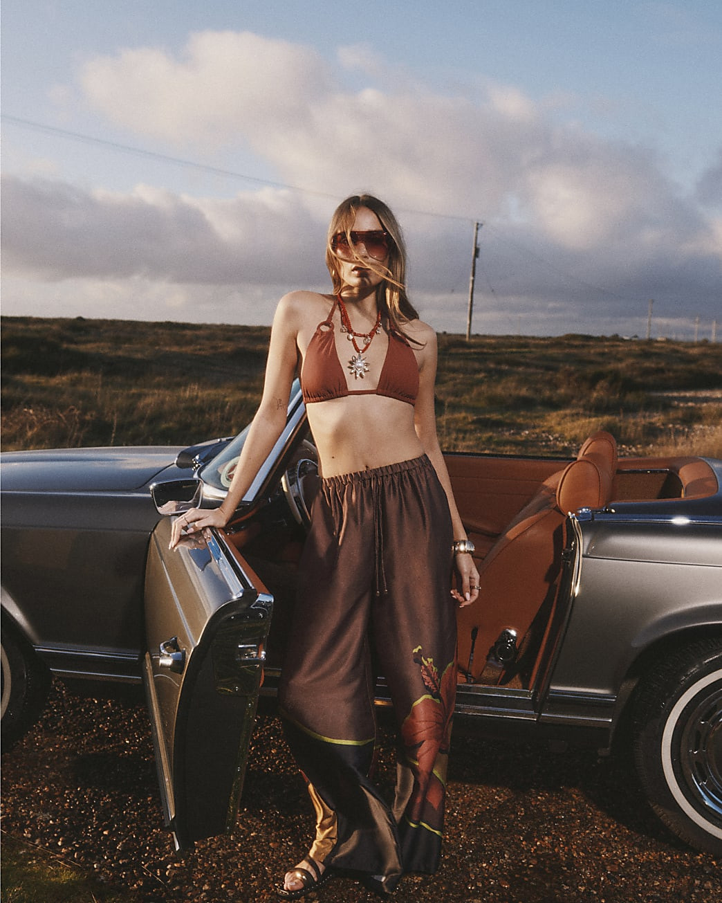 Brown Floral Printed Wide Leg Beach Trousers | River Island UK & IE