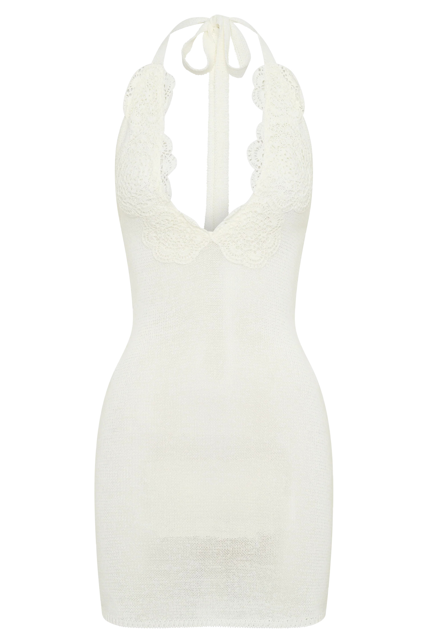 Bohdie Crochet Halter Mini Dress - Ivory | MESHKI US