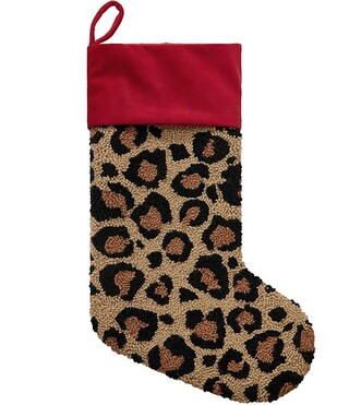 Leopard Christmas Hooked Wool Stocking | Dillard's