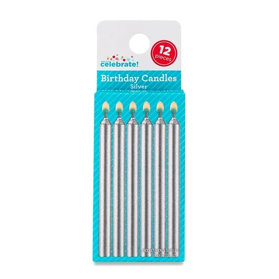 Silver Metallic Birthday Candles, 12 Count, by Way To Celebrate | Walmart (US)
