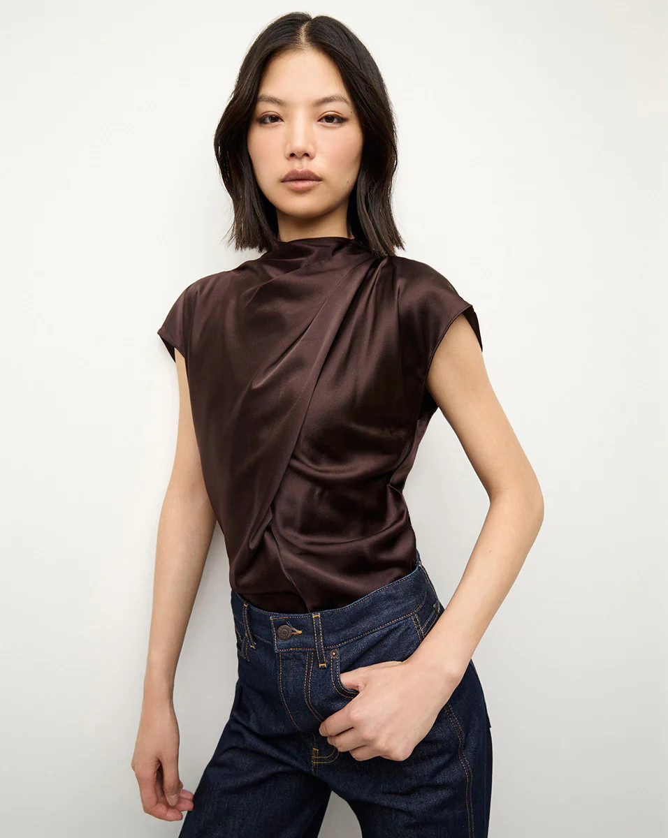 Leilany Silk Top in Dark Chocolate | Veronica Beard | Veronica Beard