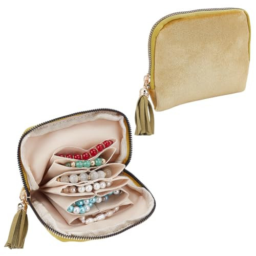 INFUNLY 2 Pcs Small Travel Jewelry Bag Yellow Jewels Organizers 5.5" x 4.5" Velvet Jewelry Pouch With Tassel Zippers Portable Jewellery Purse Accessories Ornaments Storage for Earrings Necklaces Rings | Amazon (US)
