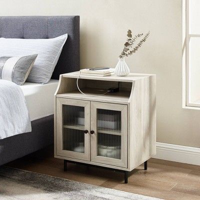 Fluted Glass Double Door Nightstand with USB Port - Saracina Home | Target