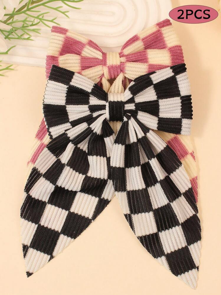 2pcs Girls Plaid Bow Hair Clips | SHEIN