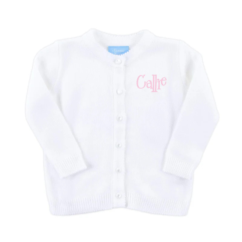 Girls White Button Up Cardigan Sweater | Add a Monogram | Classic Whimsy
