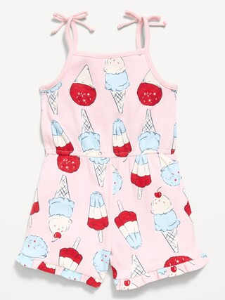 Printed Sleeveless Ribbed Tie-Bow Romper for Toddler Girls | Old Navy (US)